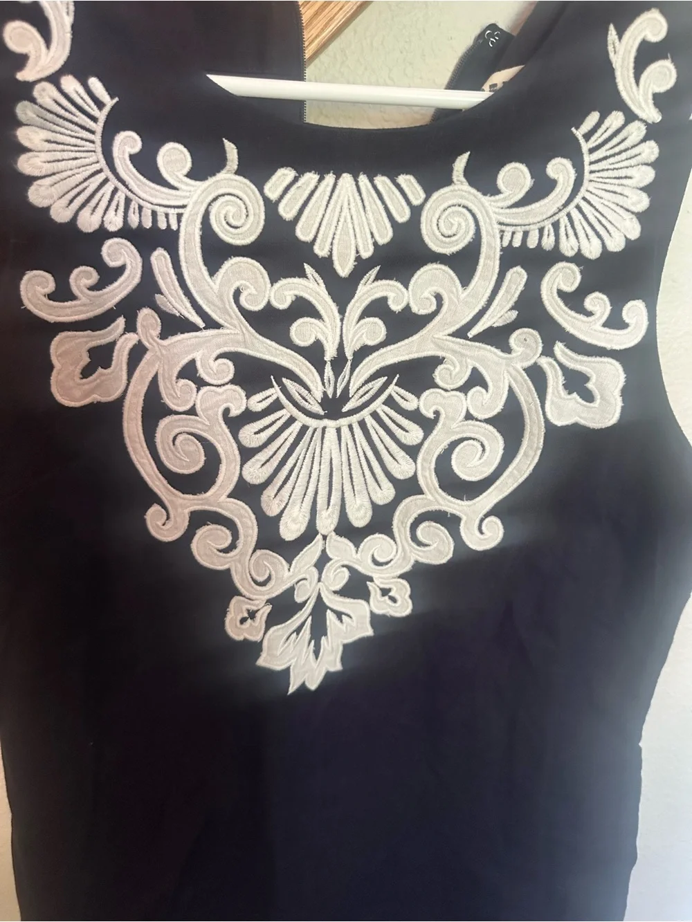 Boden Navy Dress with White Embroidered Swirls - Picture 4 of 6